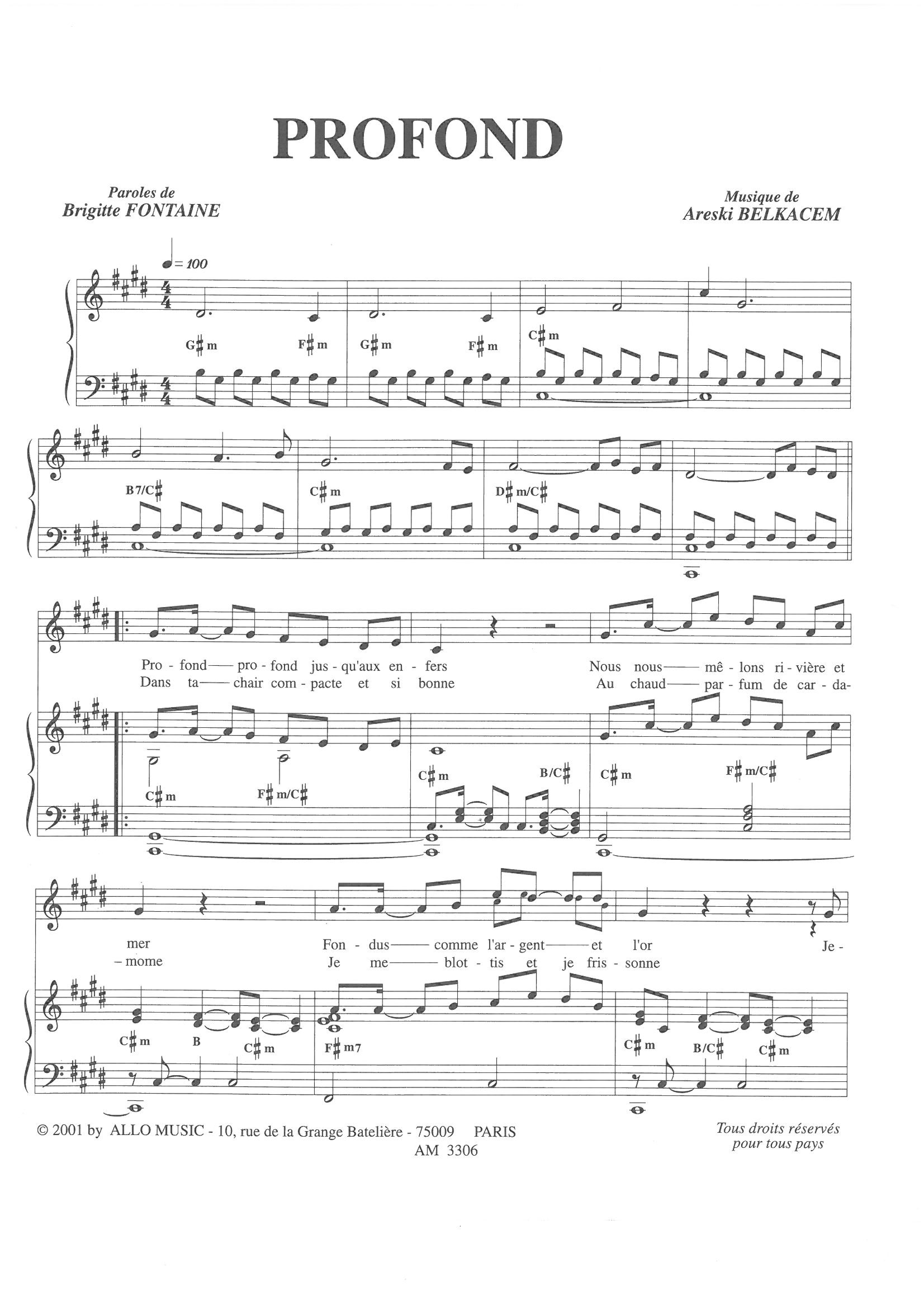 Download Brigitte Fontaine & Areski Belkacem Profond Sheet Music and learn how to play Piano & Vocal PDF digital score in minutes