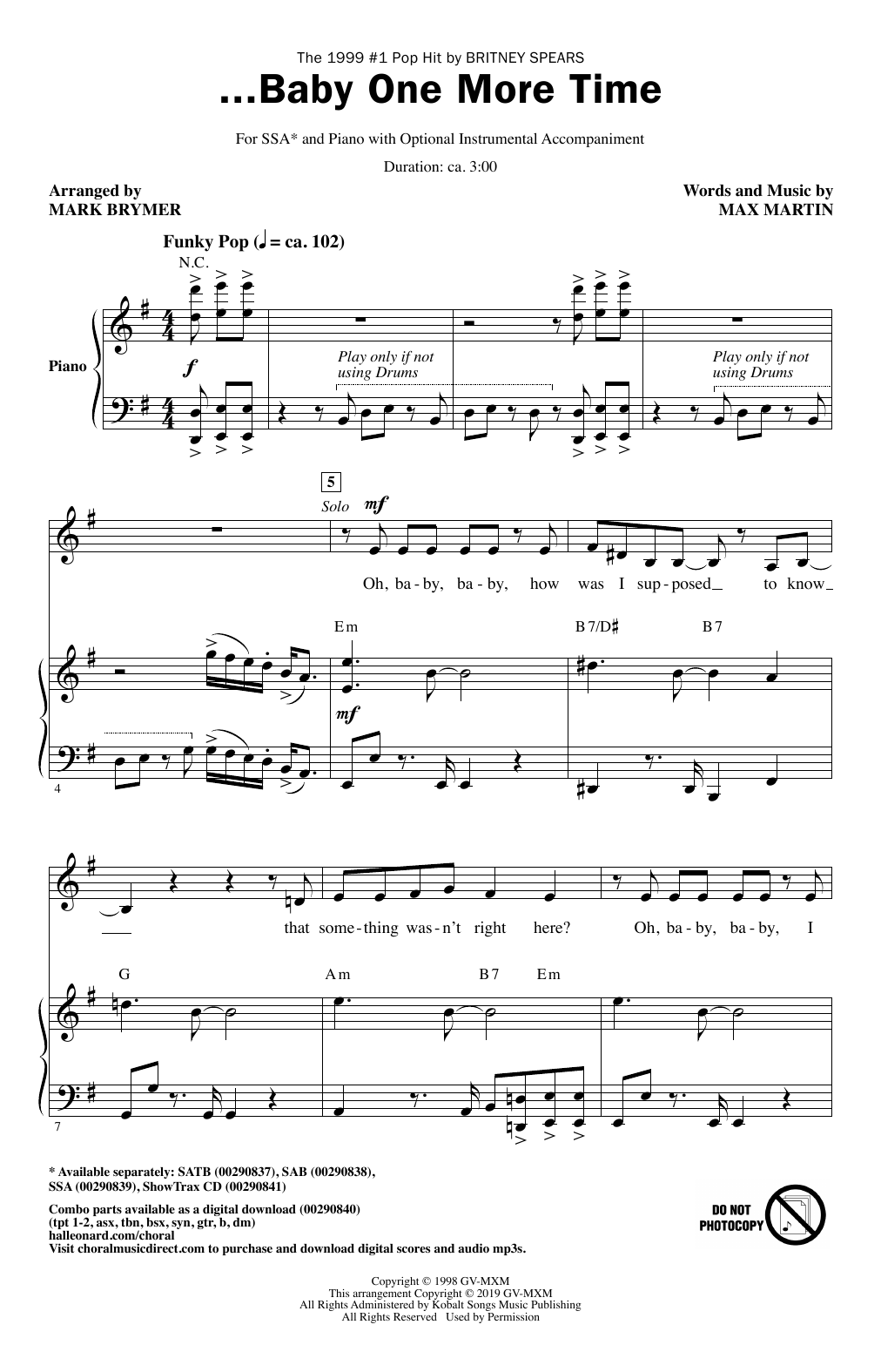Download Britney Spears ...Baby One More Time (arr. Mark Brymer) Sheet Music and learn how to play SATB Choir PDF digital score in minutes