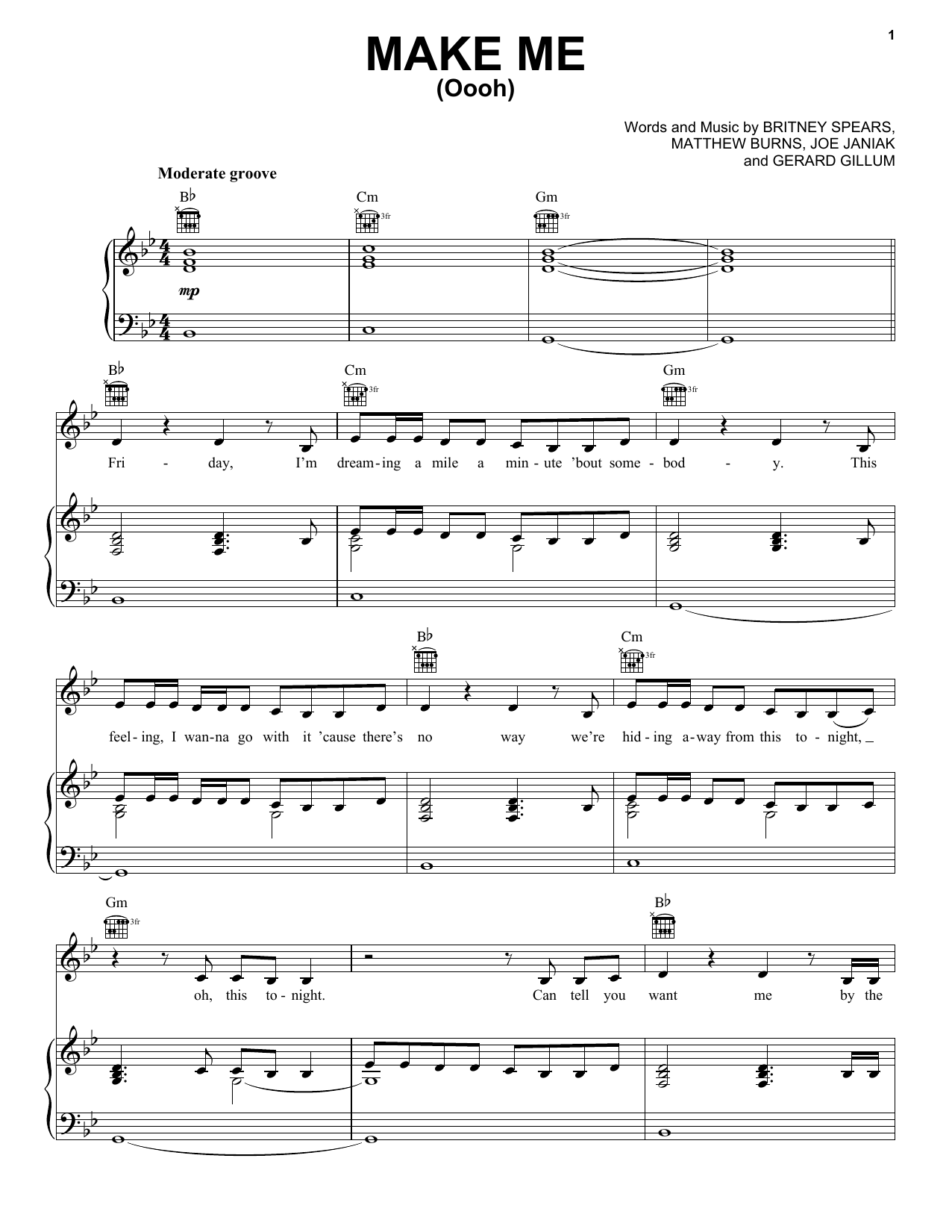 Download Britney Spears feat. G-Eazy Make Me (Oooh) Sheet Music and learn how to play Piano, Vocal & Guitar (Right-Hand Melody) PDF digital score in minutes