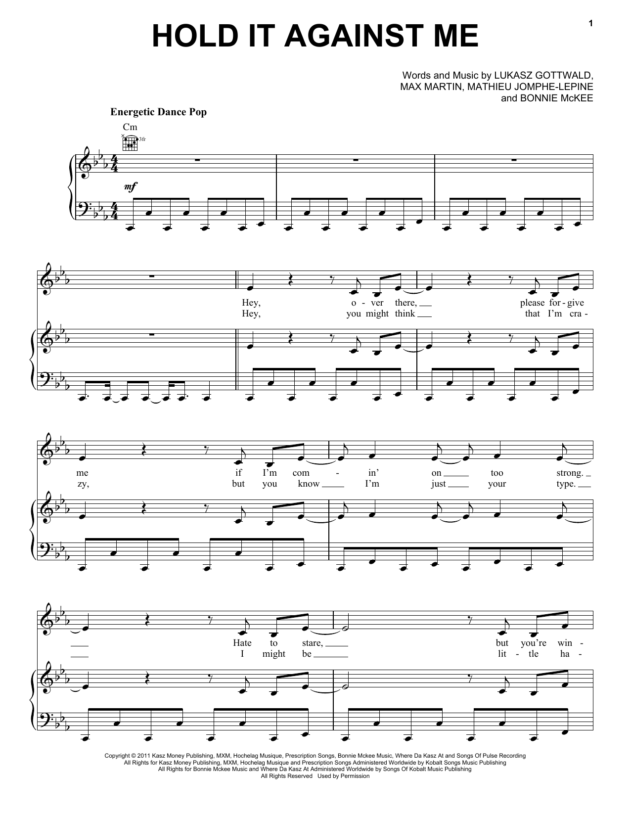 Download Britney Spears Hold It Against Me Sheet Music and learn how to play Piano, Vocal & Guitar (Right-Hand Melody) PDF digital score in minutes