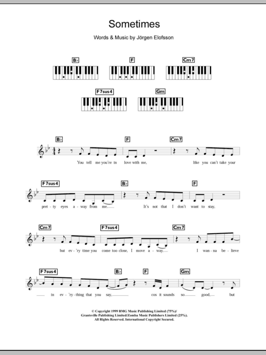 Download Britney Spears Sometimes Sheet Music and learn how to play Keyboard PDF digital score in minutes