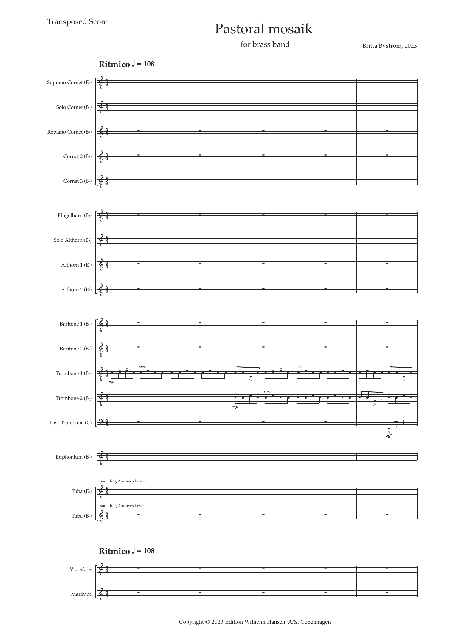 Download Britta Byström Pastoral Mosaik Sheet Music and learn how to play Brass Ensemble PDF digital score in minutes