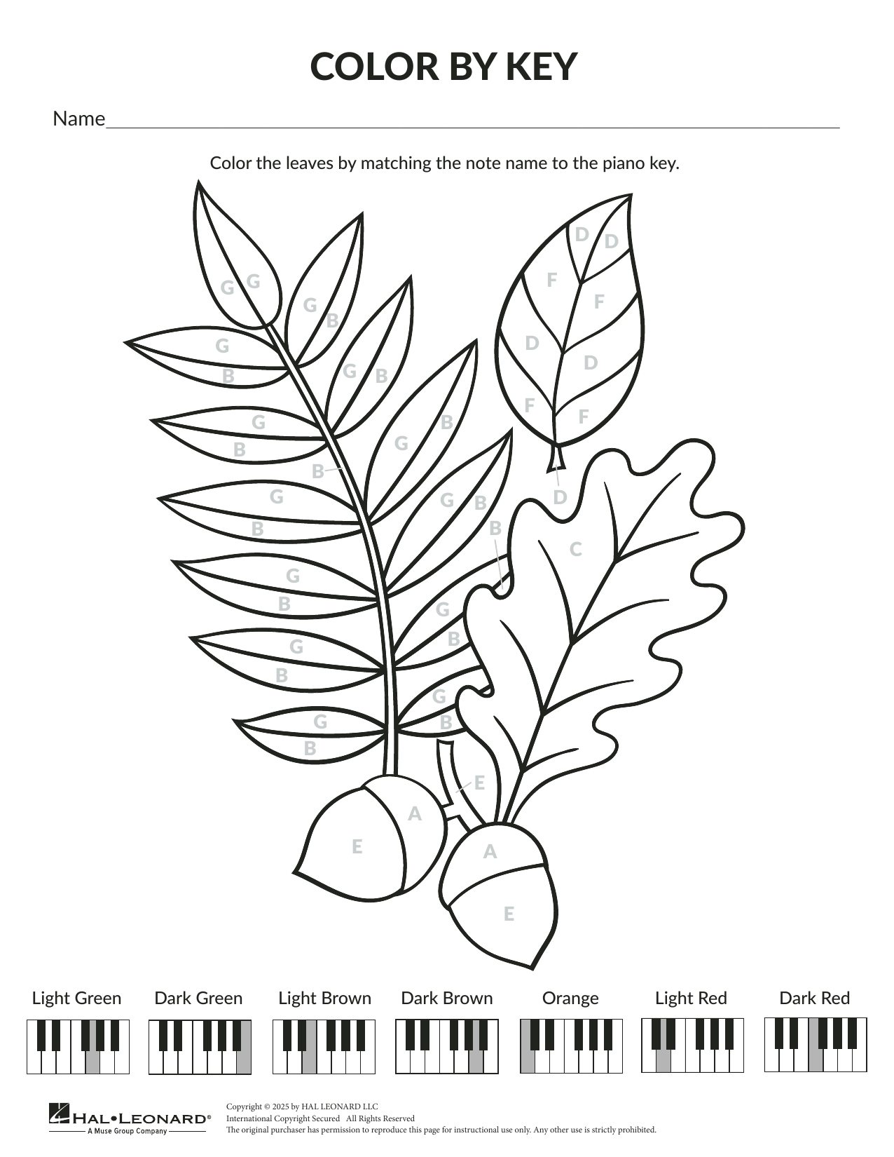 Download Brittany McCorriston Color By Key: Autumn Leaves Sheet Music and learn how to play Theory Worksheet PDF digital score in minutes