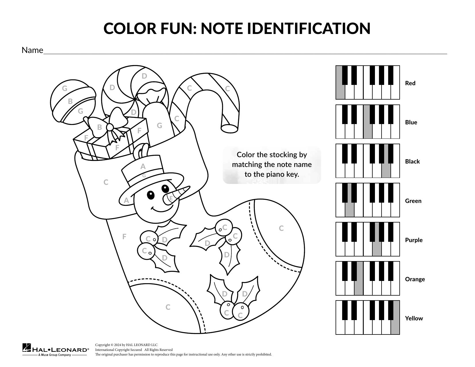 Download Brittany McCorriston Color by Note: Stocking Sheet Music and learn how to play Theory Worksheet PDF digital score in minutes