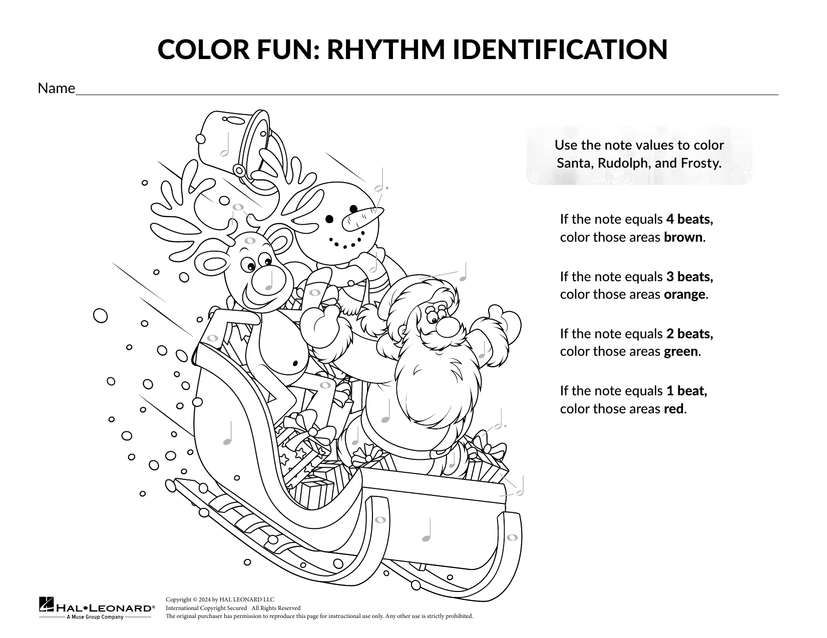 Download Brittany McCorriston Color by Rhythm: Santa's Sleigh Sheet Music and learn how to play Theory Worksheet PDF digital score in minutes