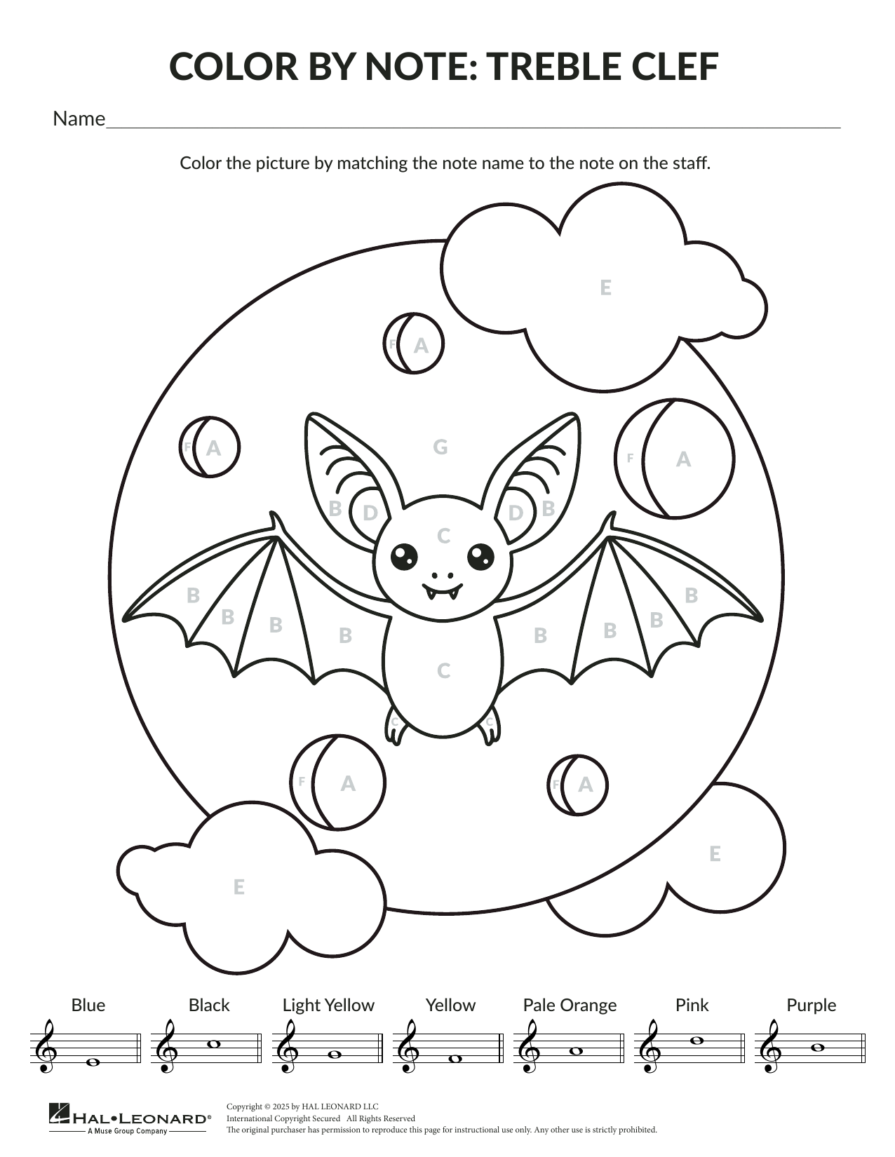 Download Brittany McCorriston Halloween Color By Note: Bat Sheet Music and learn how to play Theory Worksheet PDF digital score in minutes