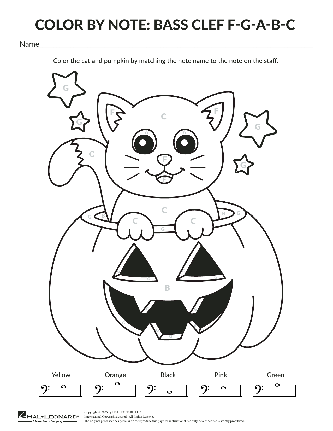 Download Brittany McCorriston Halloween Color By Note: Cat Sheet Music and learn how to play Theory Worksheet PDF digital score in minutes