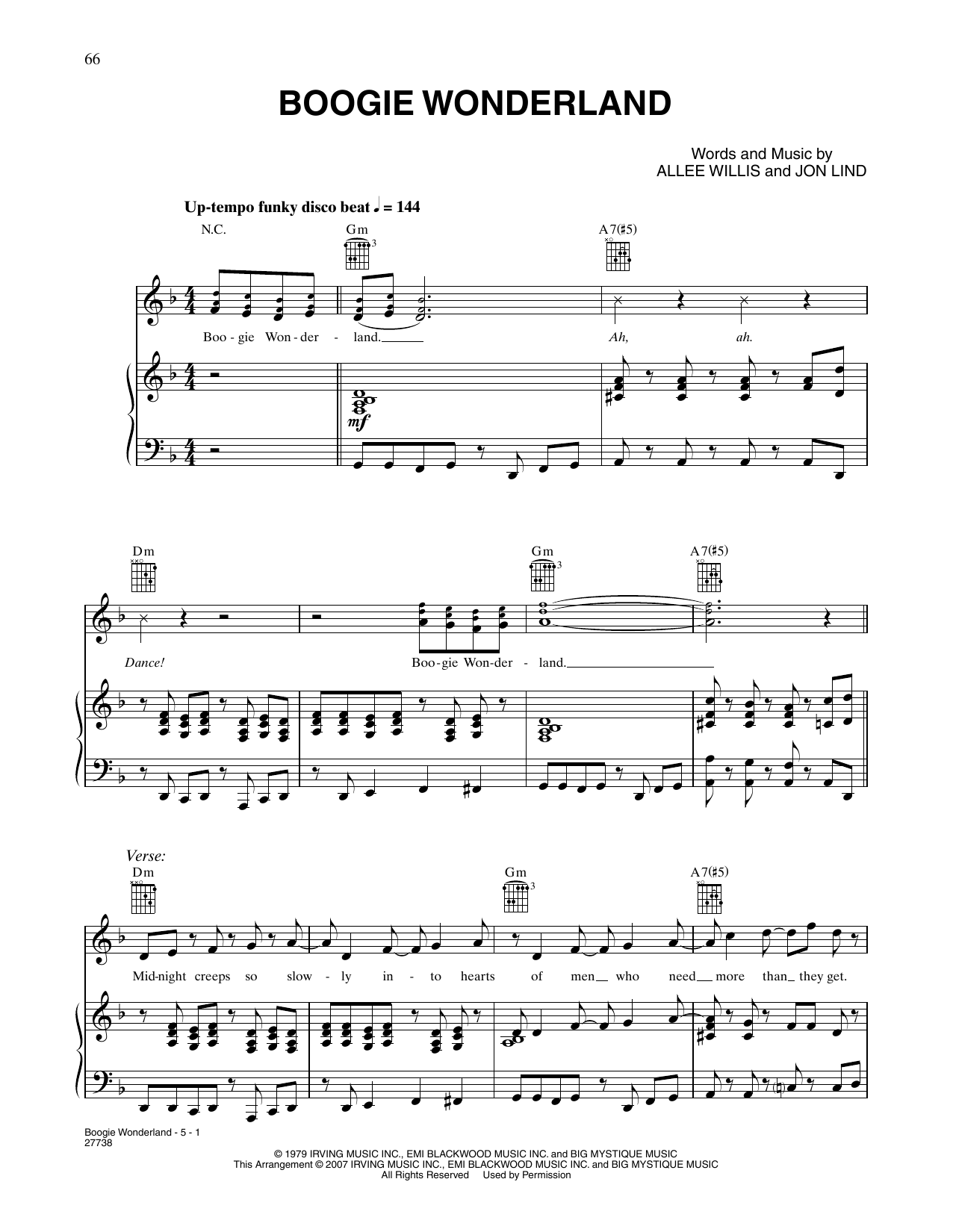 Download Earth, Wind & Fire Boogie Wonderland Sheet Music and learn how to play Piano, Vocal & Guitar Chords (Right-Hand Melody) PDF digital score in minutes