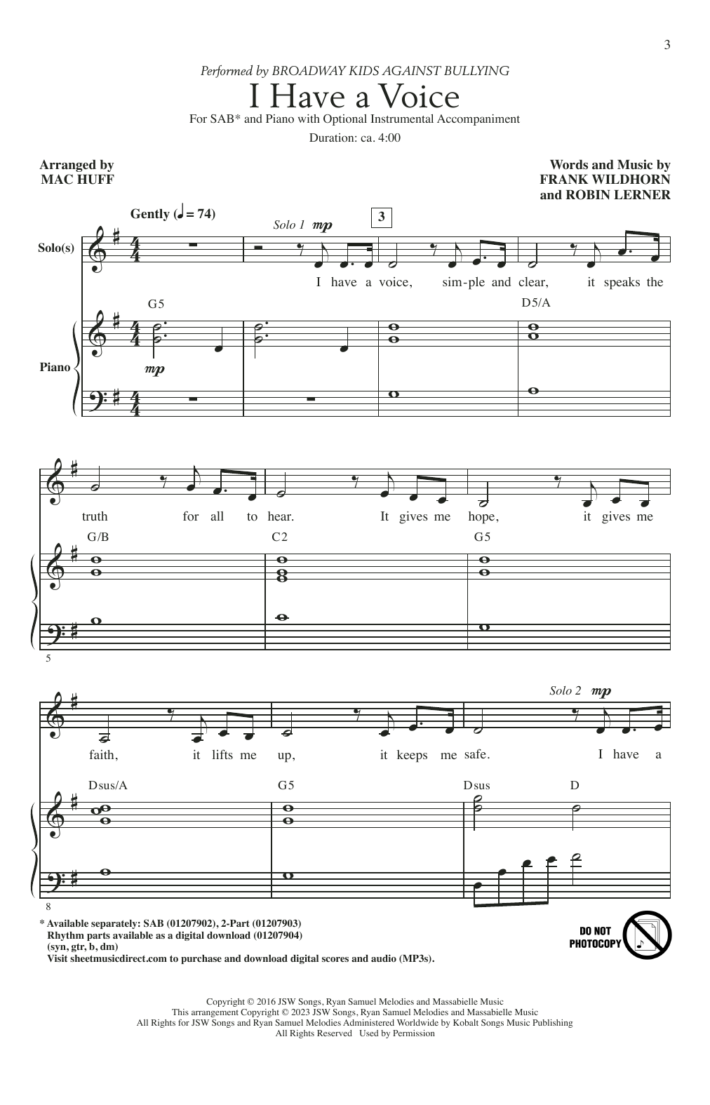 Download Broadway Kids Against Bullying I Have A Voice (arr. Mac Huff) Sheet Music and learn how to play SAB Choir PDF digital score in minutes