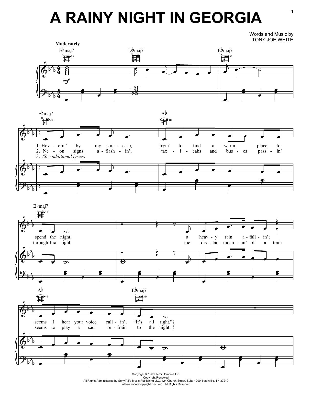 Download Brook Benton A Rainy Night In Georgia Sheet Music and learn how to play Piano, Vocal & Guitar (Right-Hand Melody) PDF digital score in minutes
