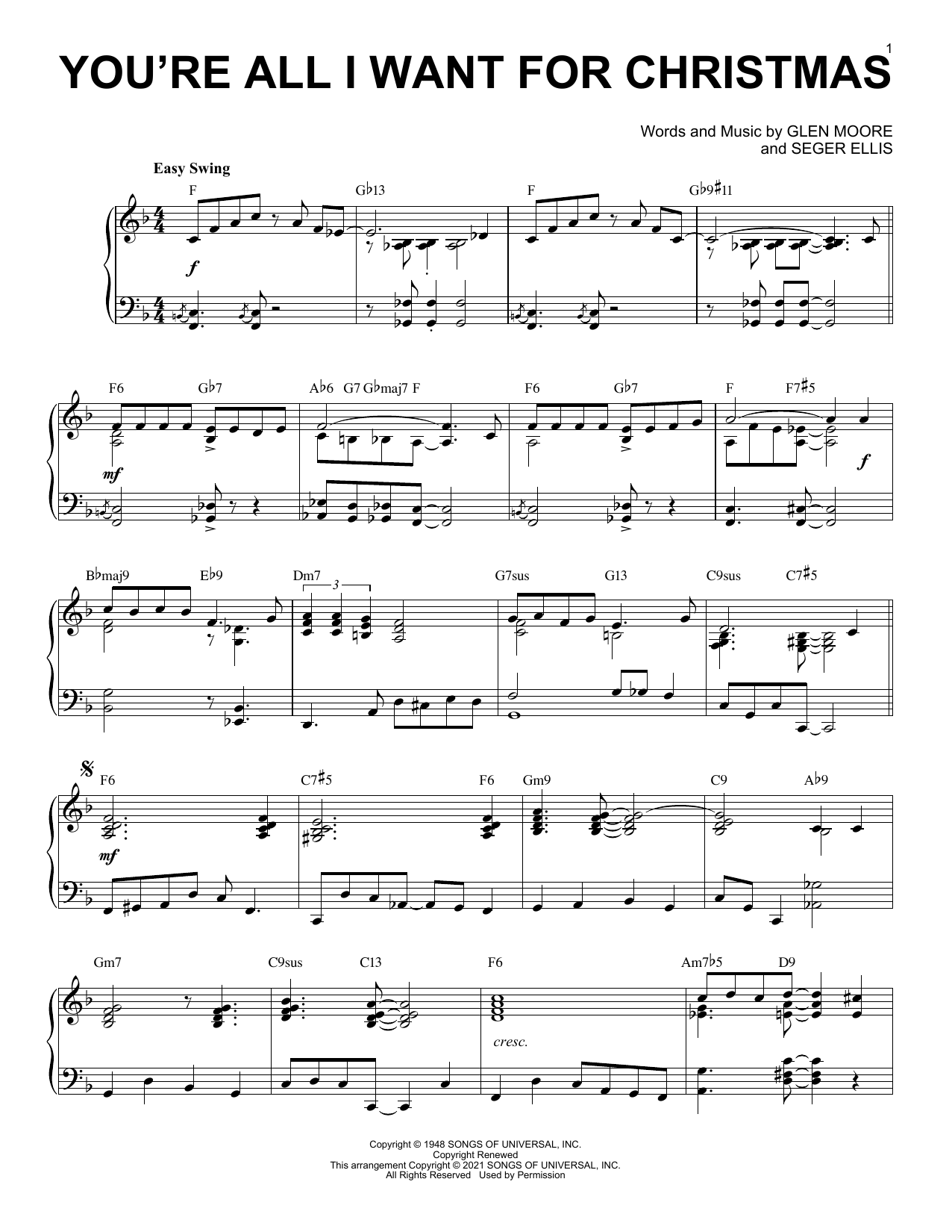 Download Brook Benton You're All I Want For Christmas [Jazz version] (arr. Brent Edstrom) Sheet Music and learn how to play Piano Solo PDF digital score in minutes