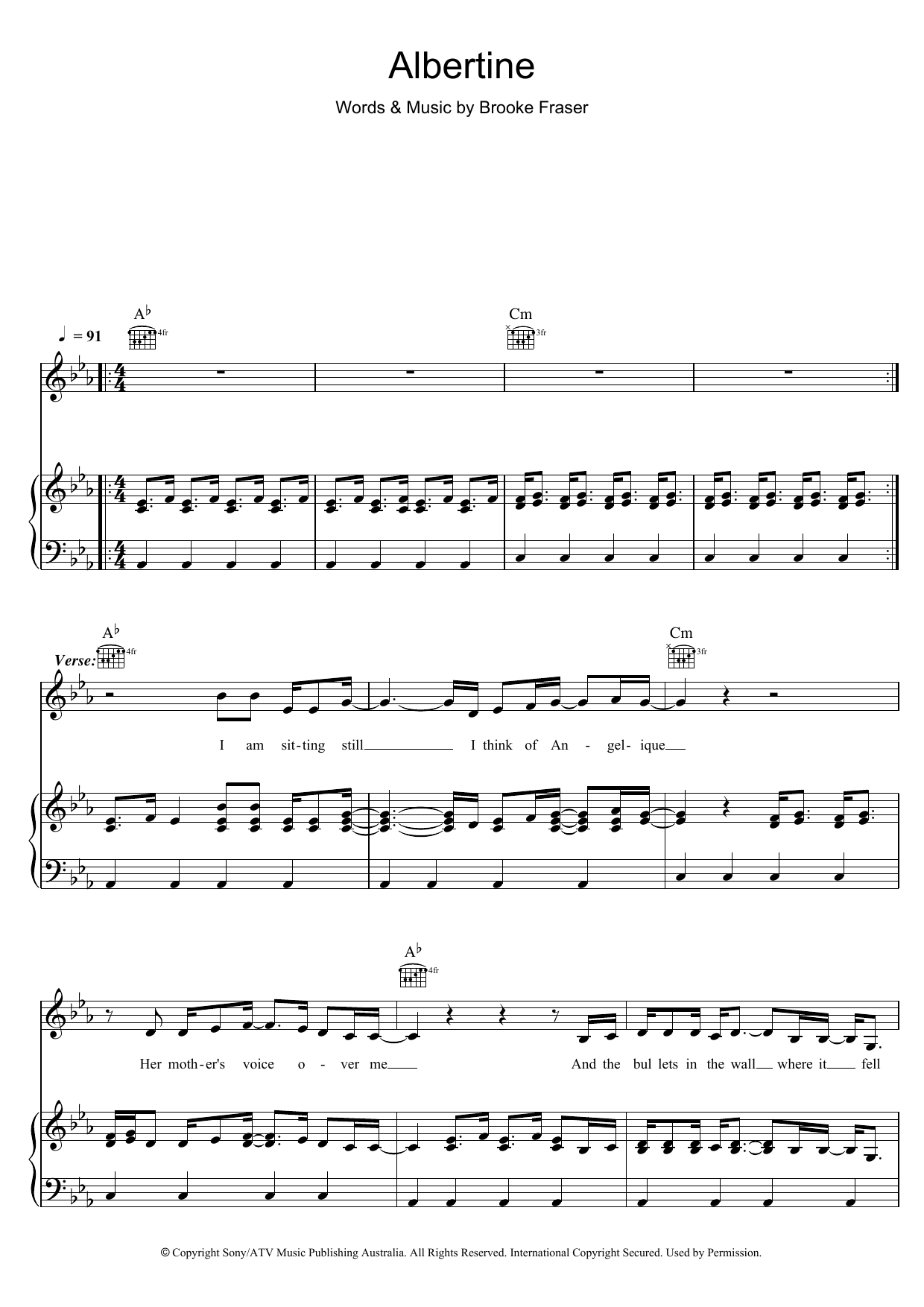 Download Brooke Fraser Albertine Sheet Music and learn how to play Piano, Vocal & Guitar (Right-Hand Melody) PDF digital score in minutes