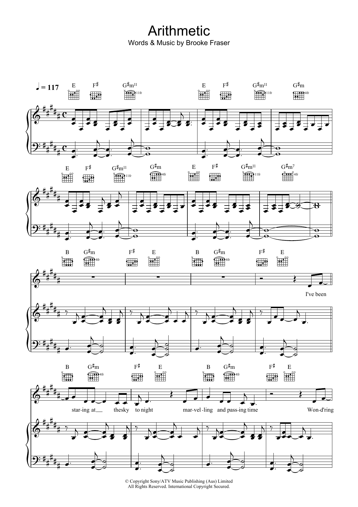 Download Brooke Fraser Arithmetic Sheet Music and learn how to play Piano, Vocal & Guitar PDF digital score in minutes