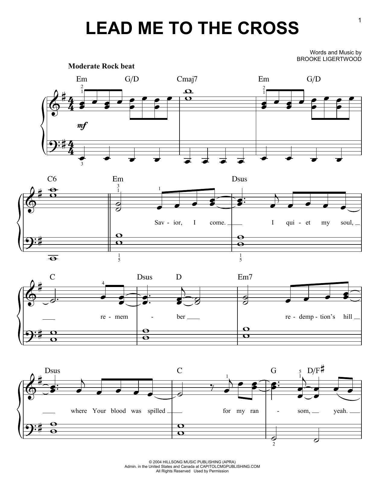 Download Brooke Ligertwood Lead Me To The Cross Sheet Music and learn how to play Easy Piano PDF digital score in minutes