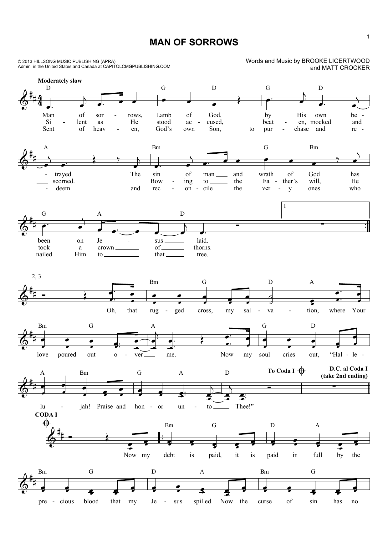 Download Hillsong LIVE Man Of Sorrows Sheet Music and learn how to play Melody Line, Lyrics & Chords PDF digital score in minutes