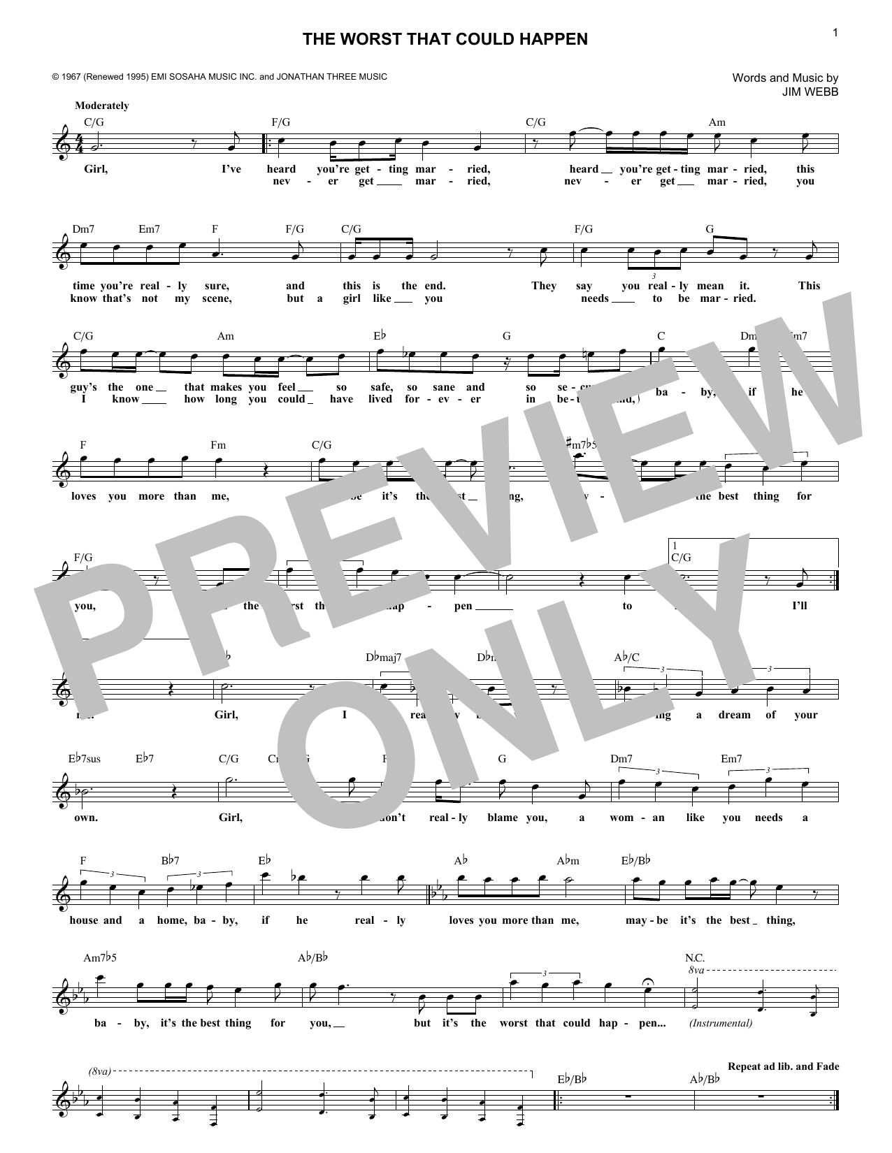 Download Brooklyn Bridge The Worst That Could Happen Sheet Music and learn how to play Melody Line, Lyrics & Chords PDF digital score in minutes