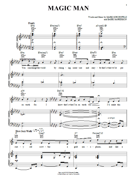 Download Brooklyn The Musical Magic Man Sheet Music and learn how to play Piano, Vocal & Guitar (Right-Hand Melody) PDF digital score in minutes