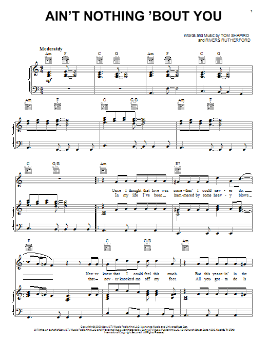 Download Brooks & Dunn Ain't Nothing 'Bout You Sheet Music and learn how to play Piano, Vocal & Guitar (Right-Hand Melody) PDF digital score in minutes