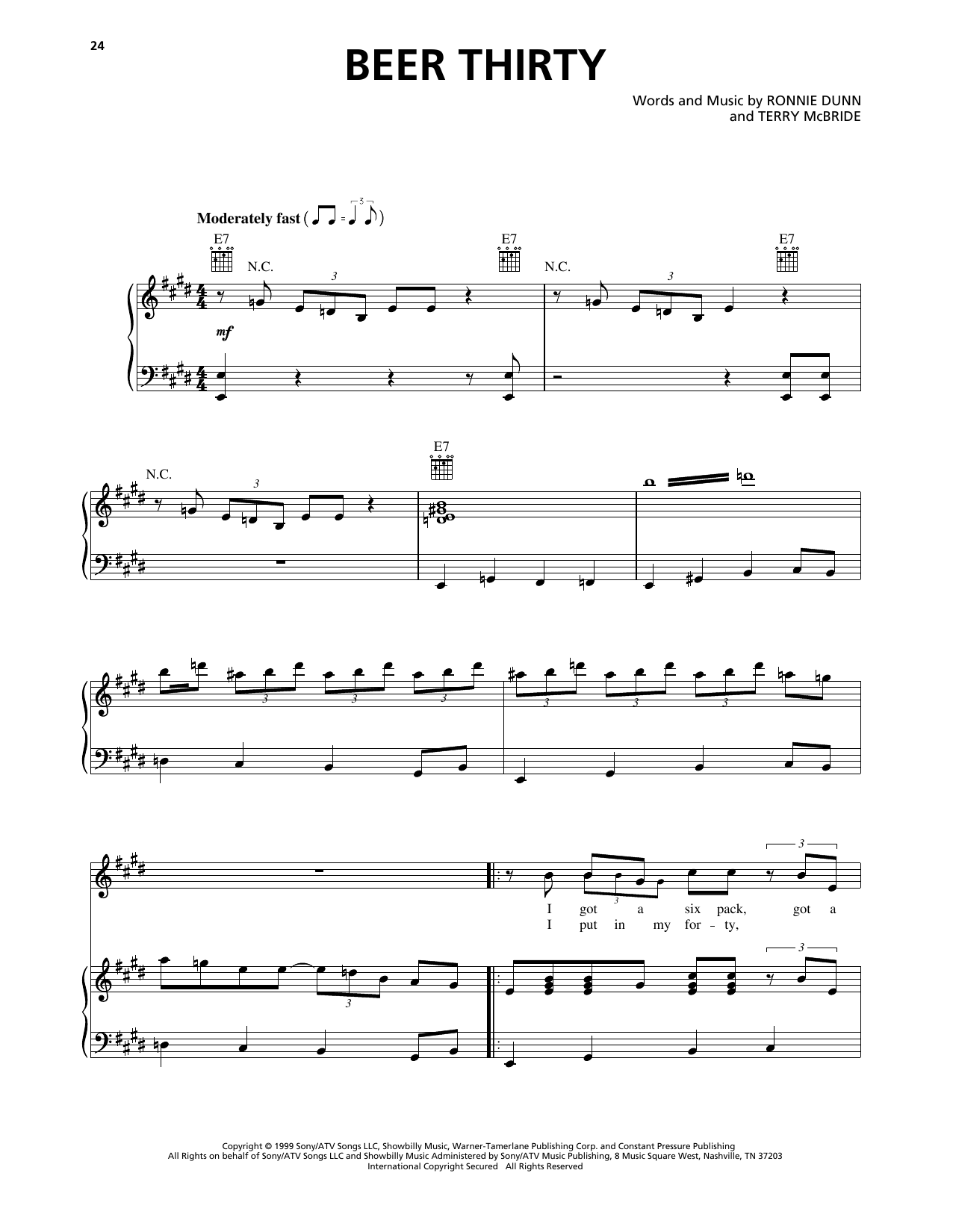 Download Brooks & Dunn Beer Thirty Sheet Music and learn how to play Piano, Vocal & Guitar Chords (Right-Hand Melody) PDF digital score in minutes