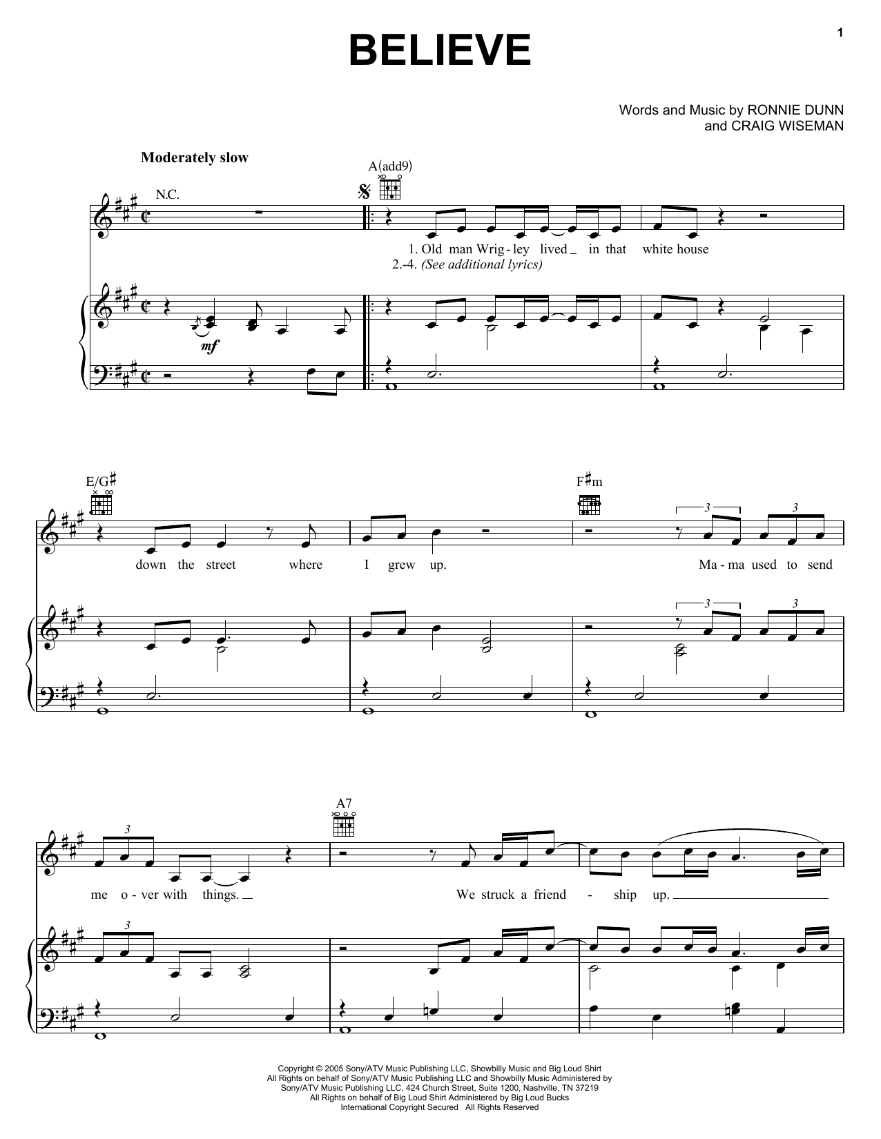 Download Brooks & Dunn Believe Sheet Music and learn how to play Piano, Vocal & Guitar (Right-Hand Melody) PDF digital score in minutes