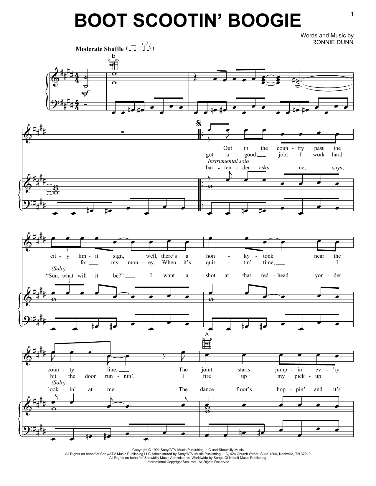 Download Brooks & Dunn Boot Scootin' Boogie Sheet Music and learn how to play Piano, Vocal & Guitar (Right-Hand Melody) PDF digital score in minutes