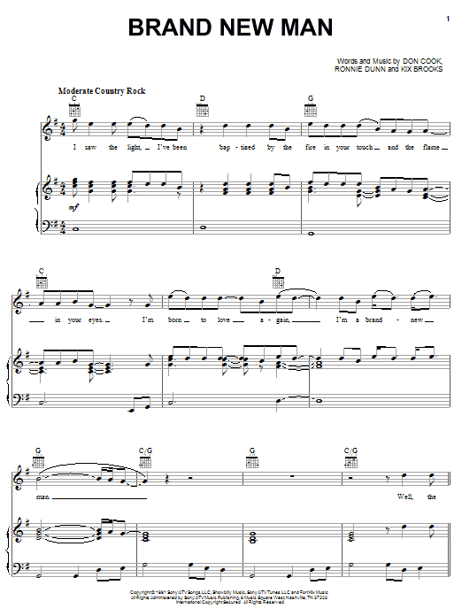 Download Brooks & Dunn Brand New Man Sheet Music and learn how to play Melody Line, Lyrics & Chords PDF digital score in minutes