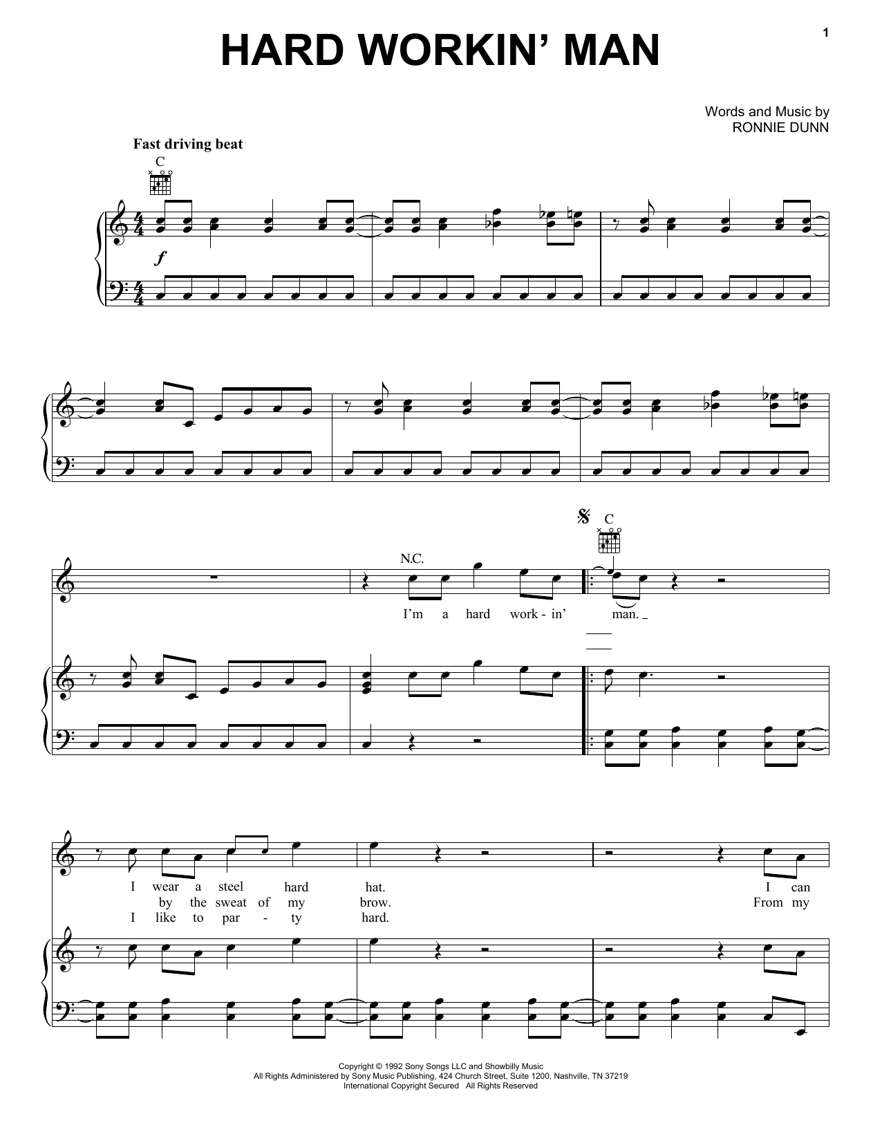 Download Brooks & Dunn Hard Workin' Man Sheet Music and learn how to play Piano, Vocal & Guitar Chords (Right-Hand Melody) PDF digital score in minutes