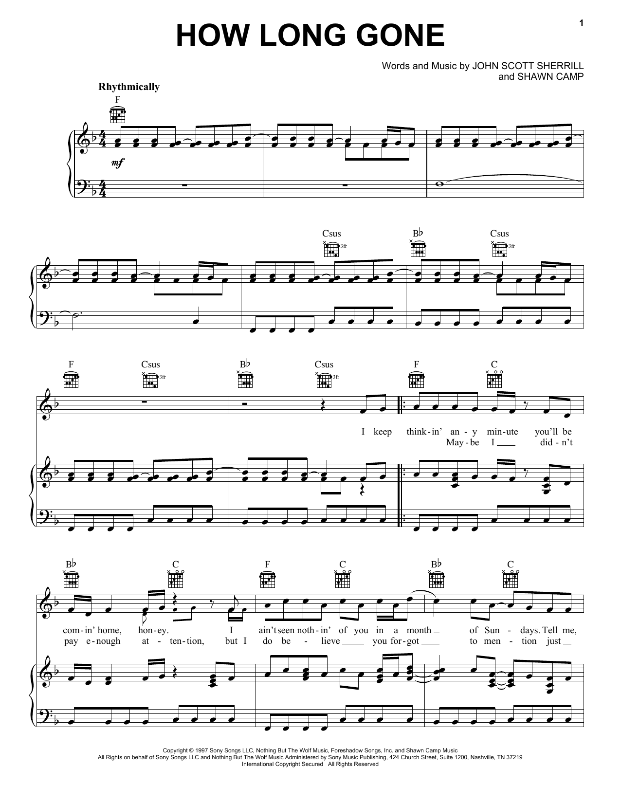 Download Brooks & Dunn How Long Gone Sheet Music and learn how to play Piano, Vocal & Guitar Chords (Right-Hand Melody) PDF digital score in minutes