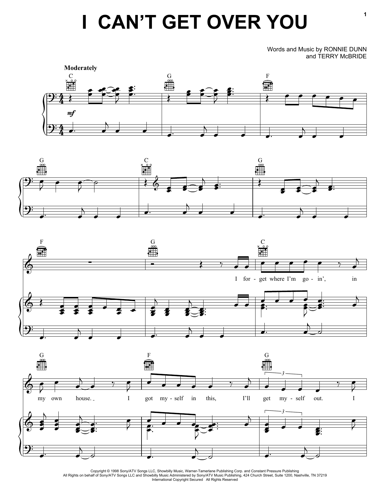 Download Brooks & Dunn I Can't Get Over You Sheet Music and learn how to play Piano, Vocal & Guitar Chords (Right-Hand Melody) PDF digital score in minutes