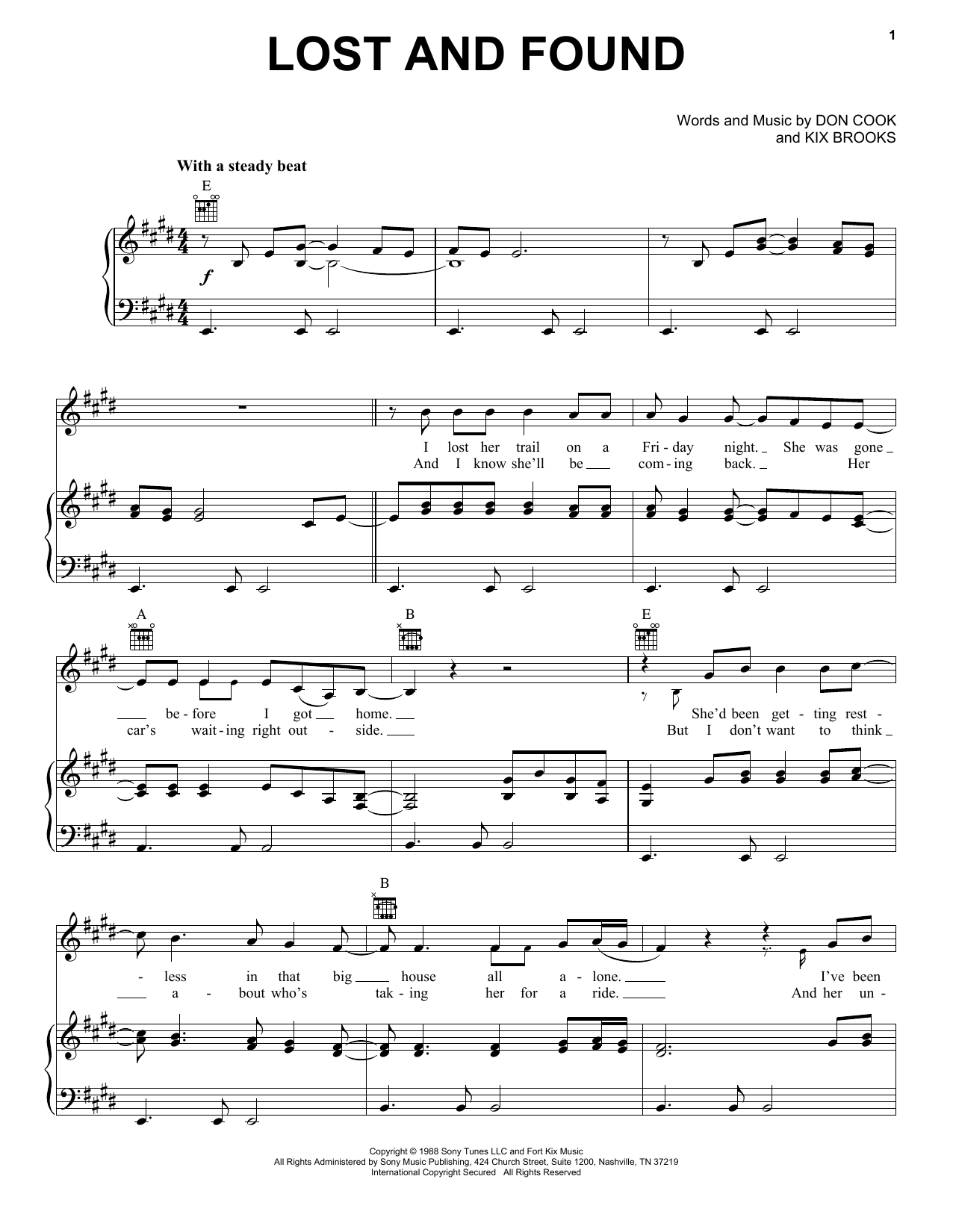 Download Brooks & Dunn Lost And Found Sheet Music and learn how to play Piano, Vocal & Guitar Chords (Right-Hand Melody) PDF digital score in minutes