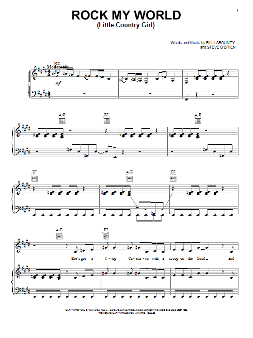 Download Brooks & Dunn Rock My World (Little Country Girl) Sheet Music and learn how to play Piano, Vocal & Guitar (Right-Hand Melody) PDF digital score in minutes