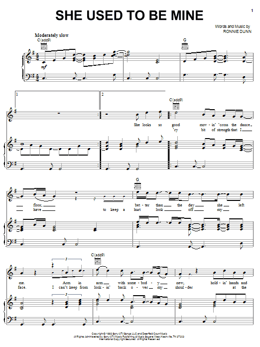 Download Brooks & Dunn She Used To Be Mine Sheet Music and learn how to play Piano, Vocal & Guitar (Right-Hand Melody) PDF digital score in minutes