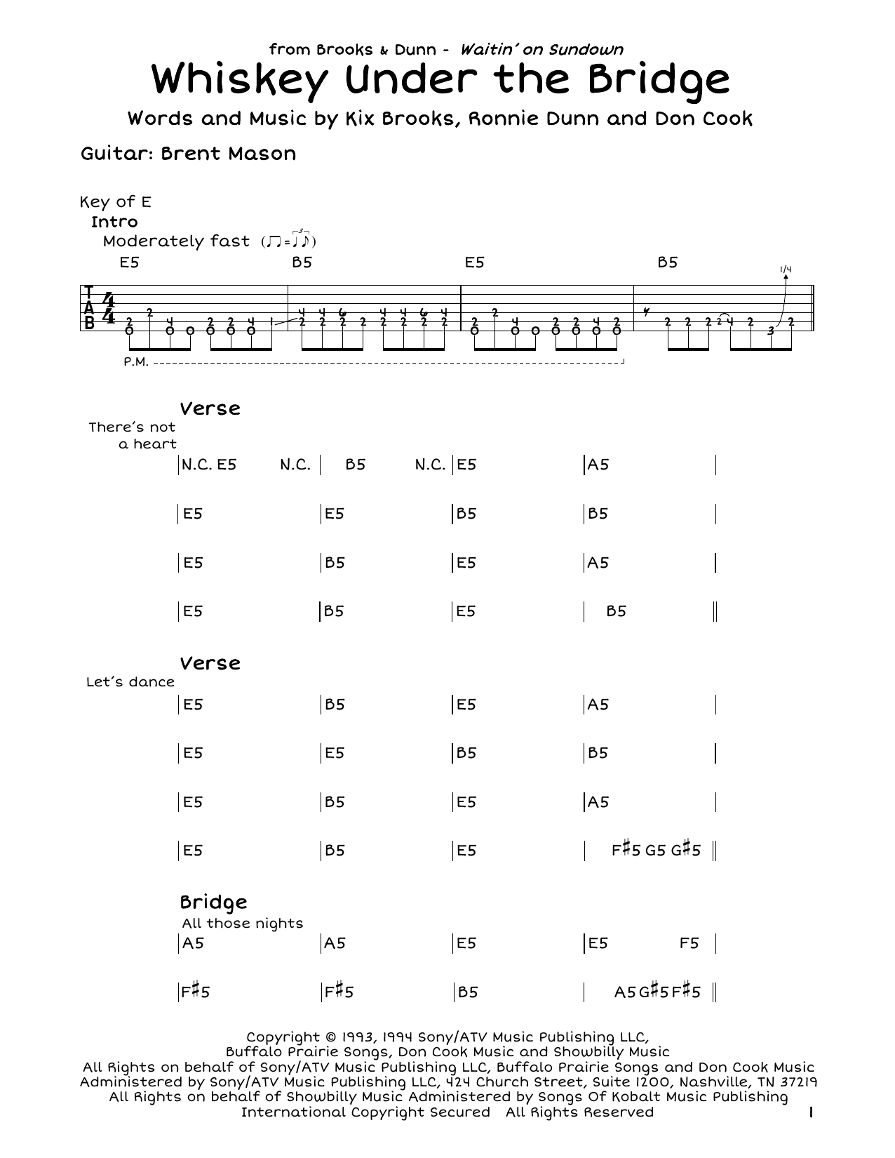 Download Brooks & Dunn Whiskey Under The Bridge Sheet Music and learn how to play Guitar Tab PDF digital score in minutes