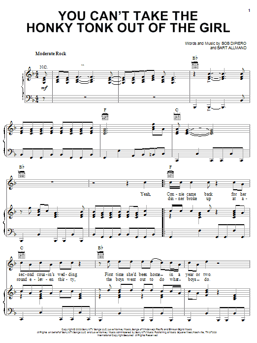 Download Brooks & Dunn You Can't Take The Honky Tonk Out Of The Girl Sheet Music and learn how to play Piano, Vocal & Guitar (Right-Hand Melody) PDF digital score in minutes