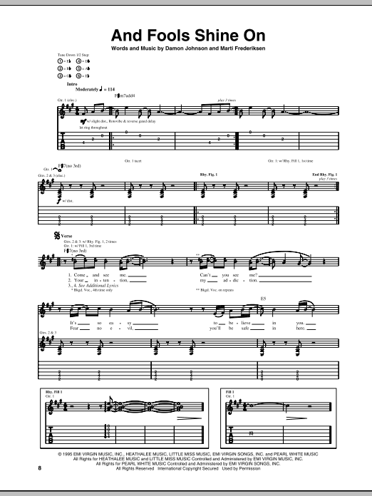 Download Brother Cane And Fools Shine On Sheet Music and learn how to play Guitar Tab PDF digital score in minutes