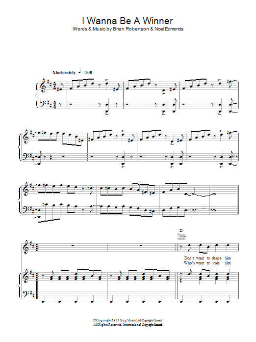 Download Brown Sauce I Wanna Be A Winner Sheet Music and learn how to play Piano, Vocal & Guitar (Right-Hand Melody) PDF digital score in minutes
