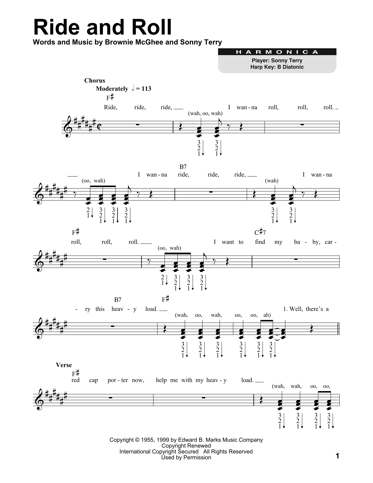 Download Brownie McGhee and Sonny Terry Ride And Roll Sheet Music and learn how to play Harmonica PDF digital score in minutes