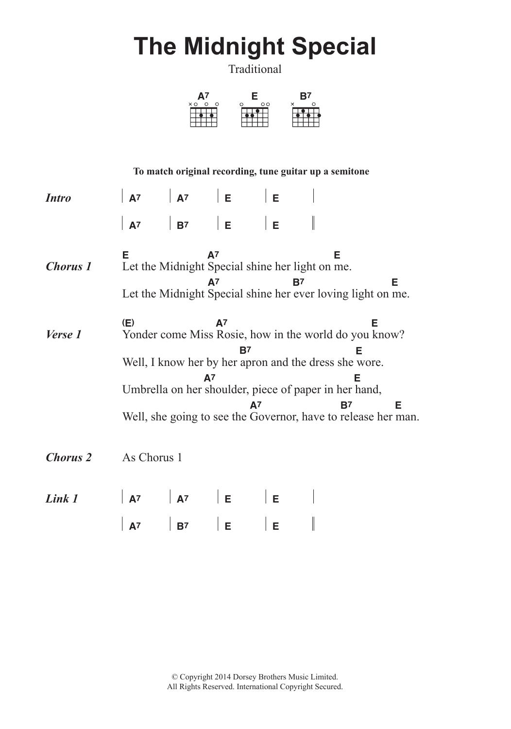 Download Brownie McGhee The Midnight Special Sheet Music and learn how to play Lyrics & Chords PDF digital score in minutes