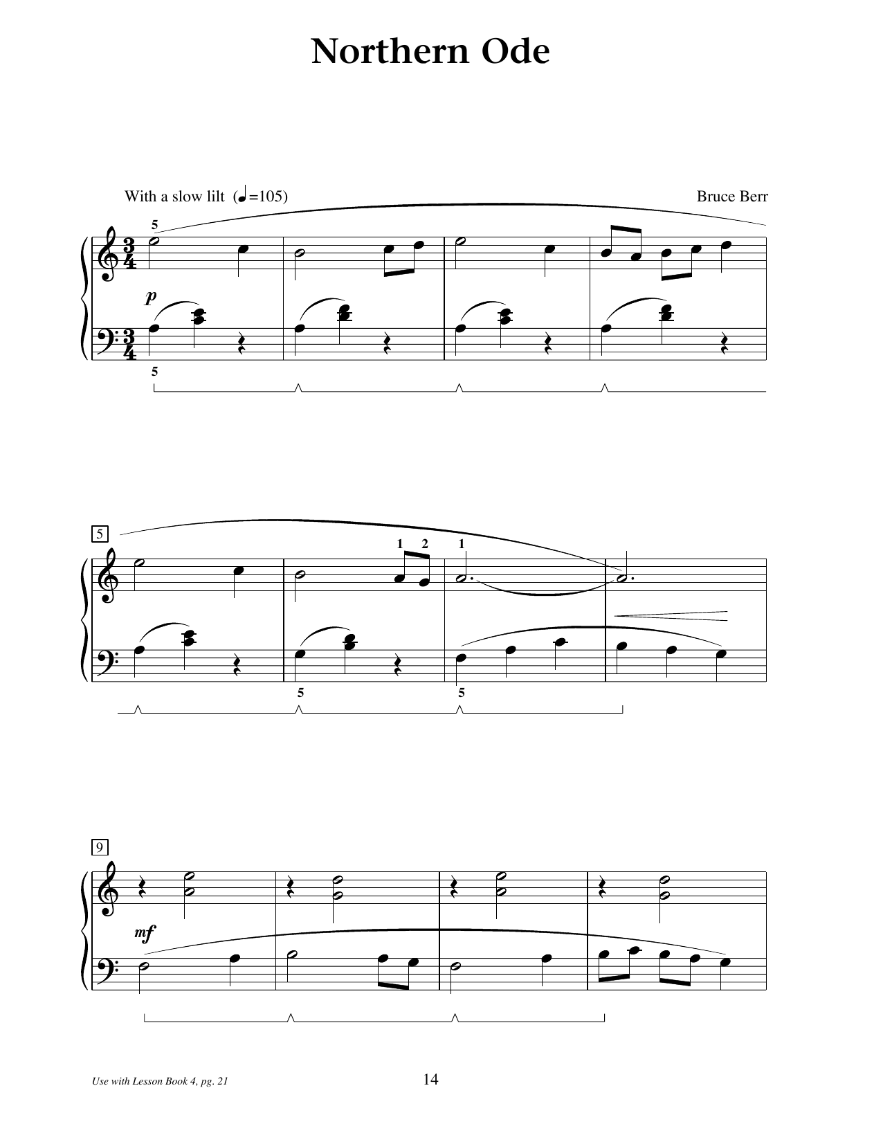 Download Bruce Berr Northern Ode Sheet Music and learn how to play Educational Piano PDF digital score in minutes