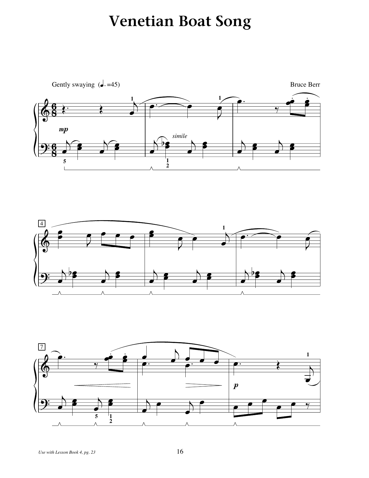 Download Bruce Berr Venetian Boat Song Sheet Music and learn how to play Educational Piano PDF digital score in minutes
