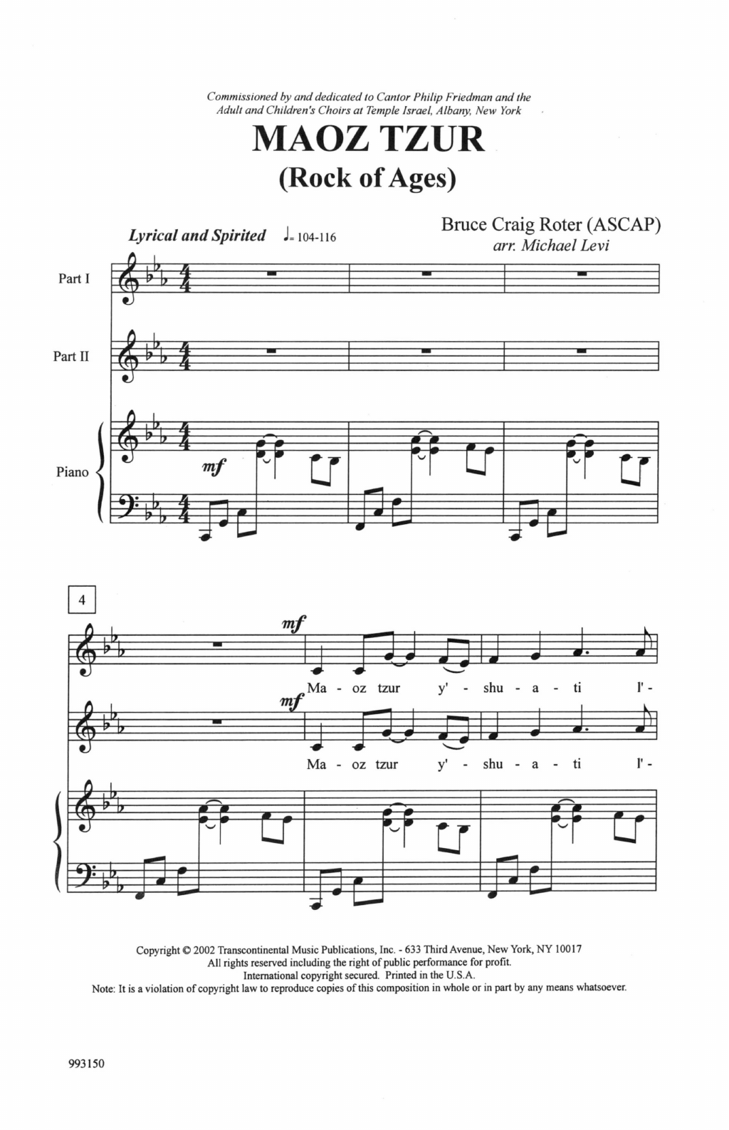Download Bruce Craig Roter Maoz Tsur (Rock of Ages) (arr. Michael Levi) Sheet Music and learn how to play 2-Part Choir PDF digital score in minutes