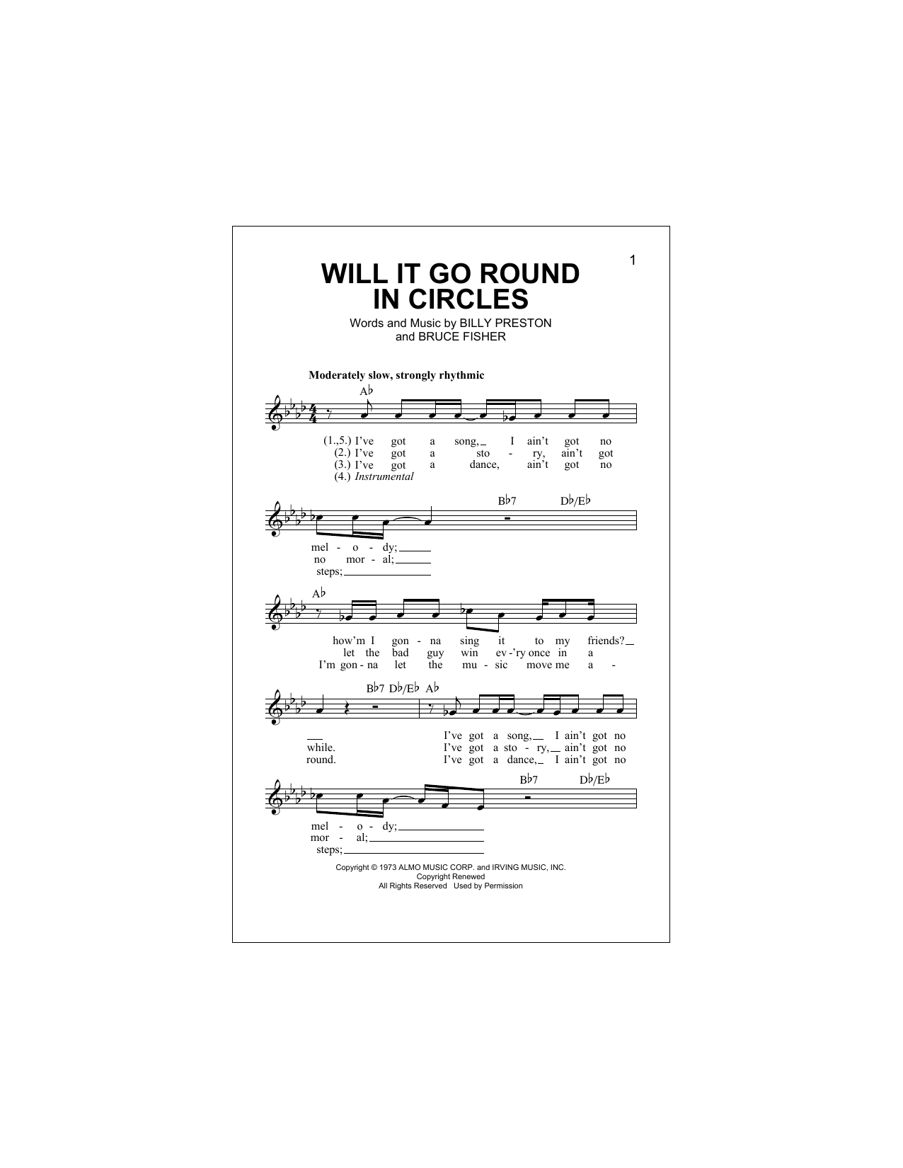 Download Bruce Fisher Will It Go Round In Circles Sheet Music and learn how to play Melody Line, Lyrics & Chords PDF digital score in minutes