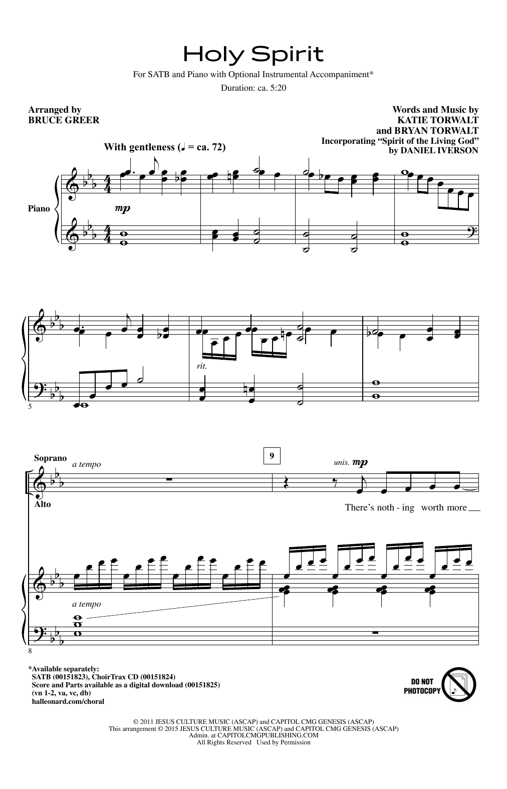 Download Bruce Greer Spirit Of The Living God Sheet Music and learn how to play SATB PDF digital score in minutes
