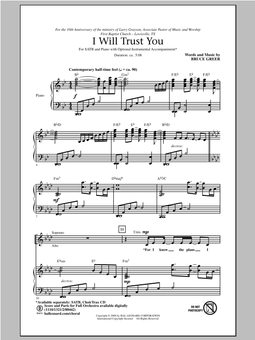Download Bruce Greer I Will Trust You Sheet Music and learn how to play SATB PDF digital score in minutes