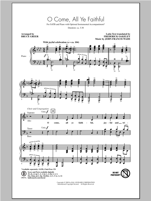 Download Bruce Greer O Come, All Ye Faithful (Adeste Fideles) Sheet Music and learn how to play SATB PDF digital score in minutes