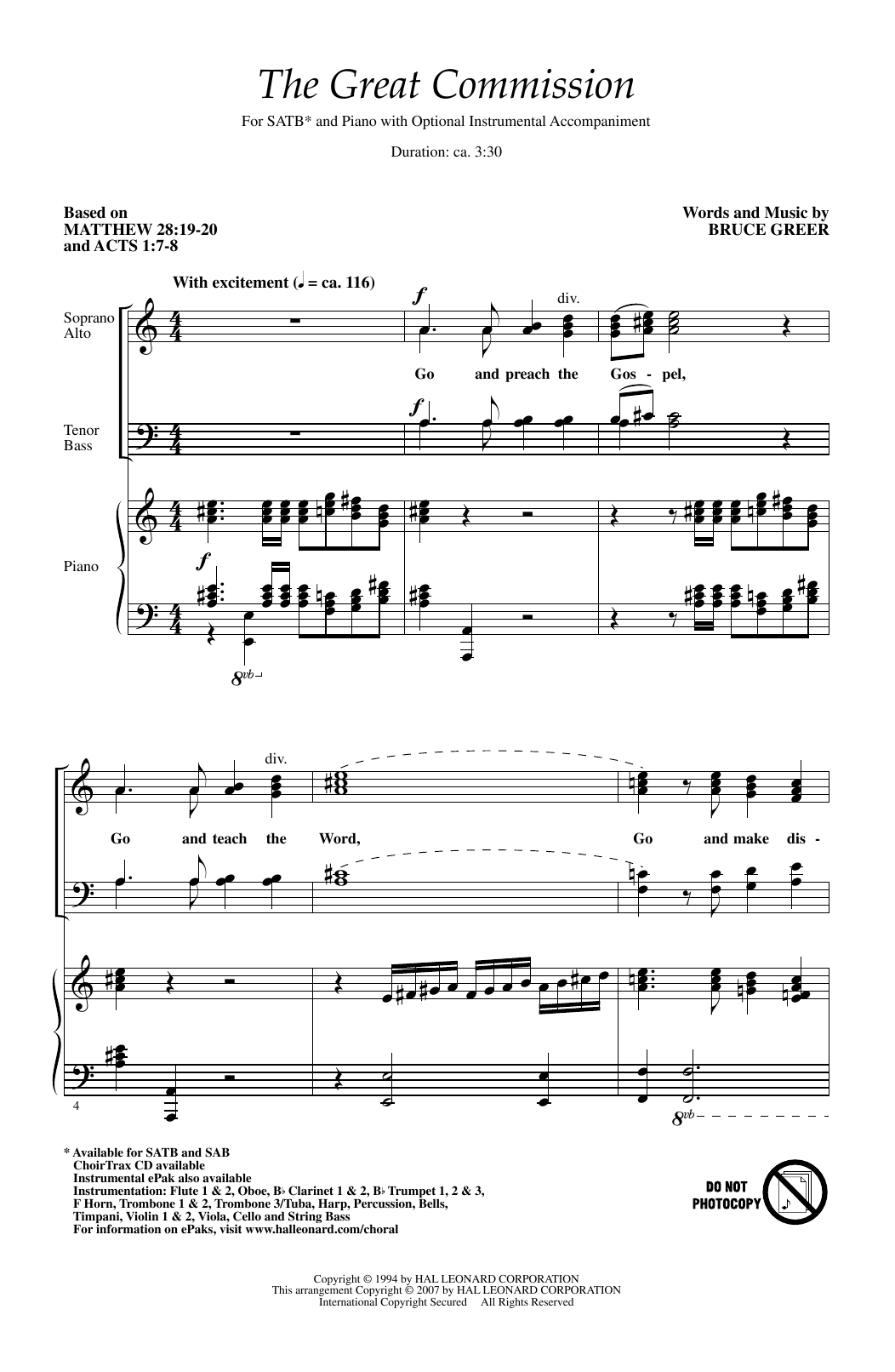 Download Bruce Greer The Great Commission Sheet Music and learn how to play SATB PDF digital score in minutes