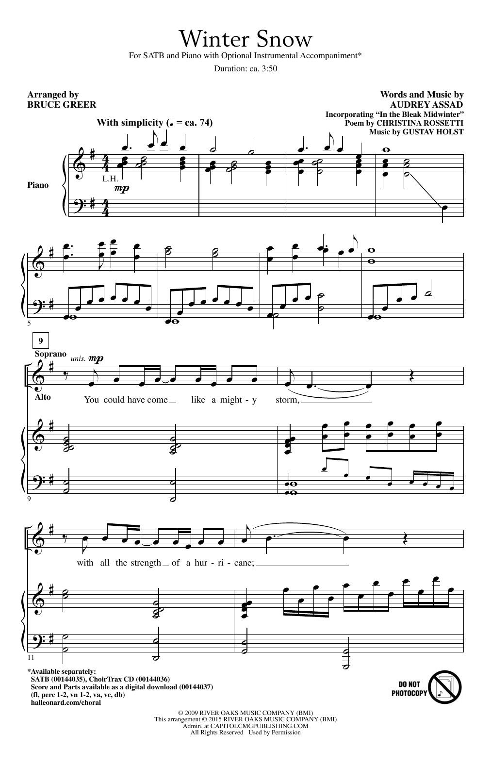 Download Bruce Greer Winter Snow Sheet Music and learn how to play SATB PDF digital score in minutes