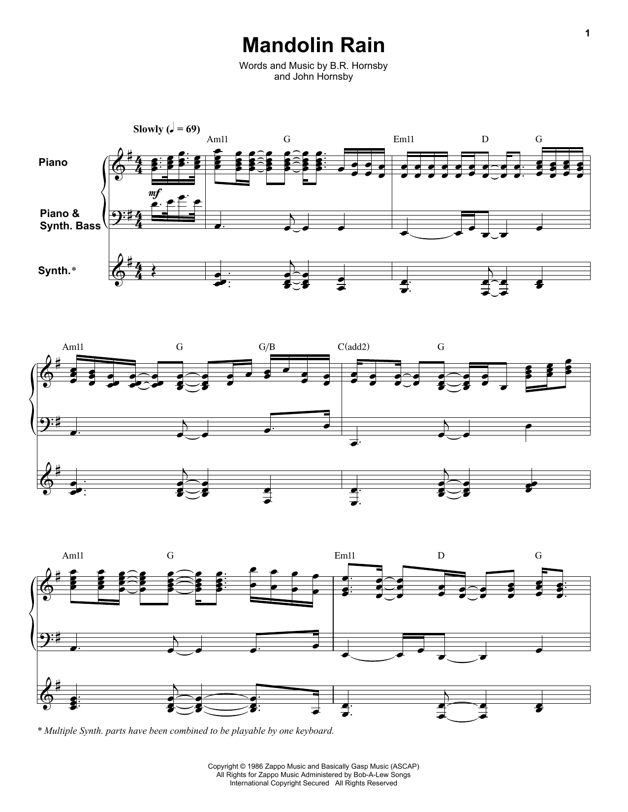 Download Bruce Hornsby And The Range Mandolin Rain Sheet Music and learn how to play Keyboard Transcription PDF digital score in minutes