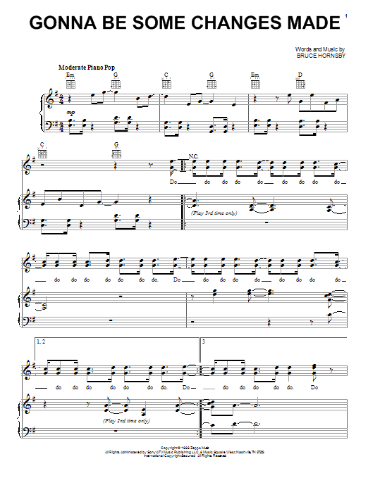 Download Bruce Hornsby Gonna Be Some Changes Made Sheet Music and learn how to play Piano, Vocal & Guitar (Right-Hand Melody) PDF digital score in minutes