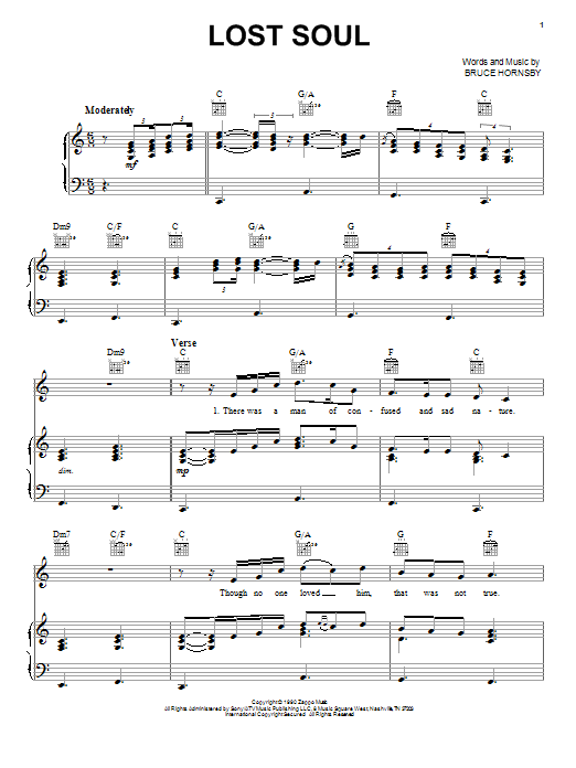 Download Bruce Hornsby Lost Soul Sheet Music and learn how to play Piano, Vocal & Guitar (Right-Hand Melody) PDF digital score in minutes